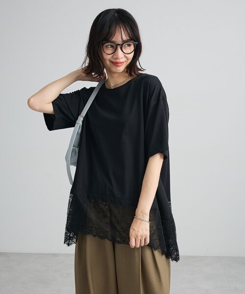 Green　Parks（グリーンパークス）の「裾イレヘムレースプルオーバーⅡ（Tシャツ/カットソー・レディース・ライトカーキ/ブラック/オフホワイト・FREE）」の13枚目の写真