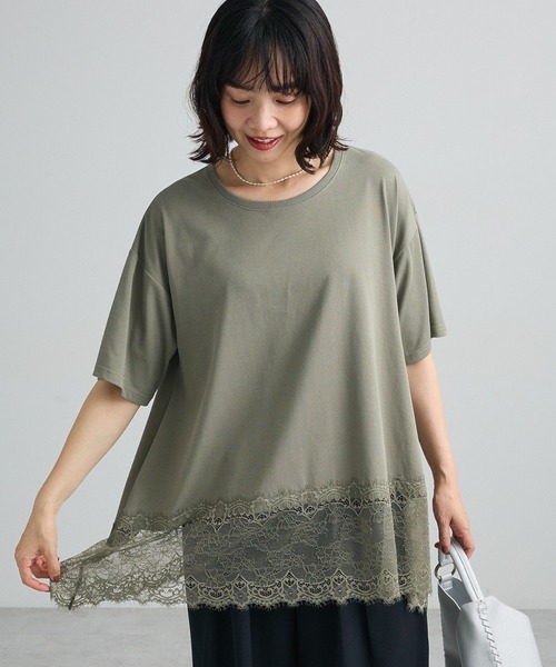 Green　Parks（グリーンパークス）の「裾イレヘムレースプルオーバーⅡ（Tシャツ/カットソー・レディース・ライトカーキ/ブラック/オフホワイト・FREE）」の3枚目の写真