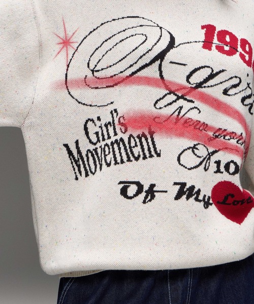 X-girl(エックスガール)の「SKETCH JACQUARD KNIT TOP(ニット/セーター・レディース・ブラック/オフホワイト・ONE SIZE)」の5枚目の写真