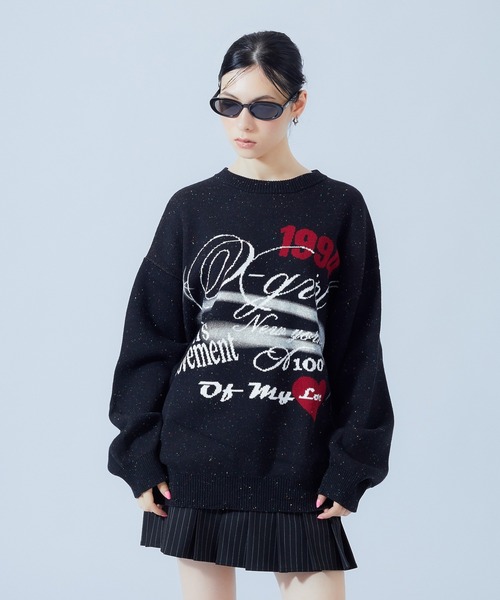 X-girl(エックスガール)の「SKETCH JACQUARD KNIT TOP(ニット/セーター・レディース・ブラック/オフホワイト・ONE SIZE)」の14枚目の写真