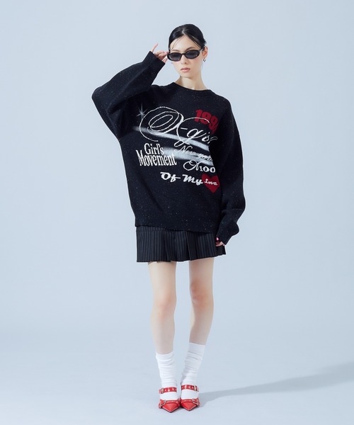 X-girl(エックスガール)の「SKETCH JACQUARD KNIT TOP(ニット/セーター・レディース・ブラック/オフホワイト・ONE SIZE)」の15枚目の写真