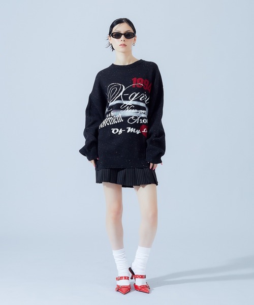 X-girl(エックスガール)の「SKETCH JACQUARD KNIT TOP(ニット/セーター・レディース・ブラック/オフホワイト・ONE SIZE)」の16枚目の写真