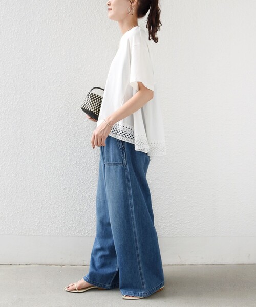 SHIPS(シップス)の「〈手洗い可能〉DEPEND ポンチ トリム レース ドッキング プルオーバー(Tシャツ/カットソー・レディース・オフホワイト/ブラック/ブラウン・ONE SIZE)」の4枚目の写真