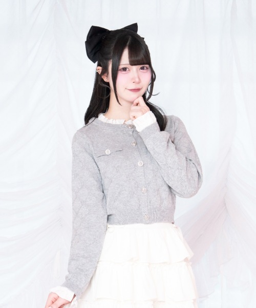 LAFARY(ラファリー)の「モノグラムニットトップス(Tシャツ/カットソー・レディース・ホワイト/グレー/ピンク・FREE)」の1枚目の写真
