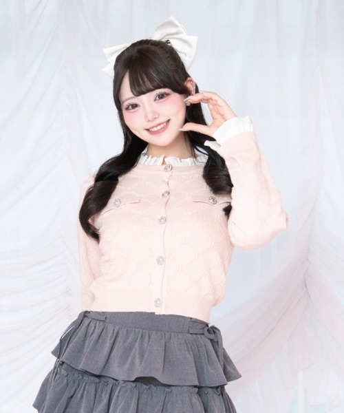 LAFARY(ラファリー)の「モノグラムニットトップス(Tシャツ/カットソー・レディース・ホワイト/グレー/ピンク・FREE)」の3枚目の写真