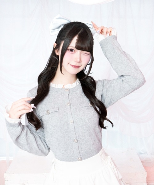 LAFARY(ラファリー)の「モノグラムニットトップス(Tシャツ/カットソー・レディース・ホワイト/グレー/ピンク・FREE)」の5枚目の写真