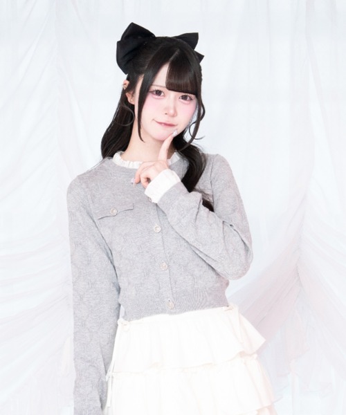 LAFARY(ラファリー)の「モノグラムニットトップス(Tシャツ/カットソー・レディース・ホワイト/グレー/ピンク・FREE)」の4枚目の写真