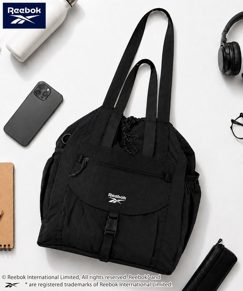 Reebok(リーボック)の「【Reebok リーボック】ナイロントートバッグ ショルダーバッグ ドローコード(トートバッグ・メンズ・ブラック/クリーム・FREE)」の3枚目の写真