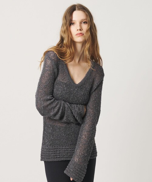 ATTISESSION(アティセッション)の「<ATTISESSION>メッシュ Uネック ニット Ⅱ(ニット/セーター・レディース・ダークグレー/オフホワイト・FREE)」の3枚目の写真
