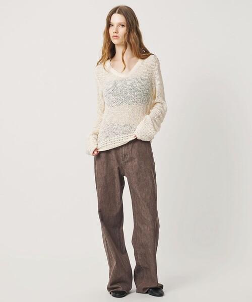 ATTISESSION(アティセッション)の「<ATTISESSION>メッシュ Uネック ニット Ⅱ(ニット/セーター・レディース・ダークグレー/オフホワイト・FREE)」の6枚目の写真