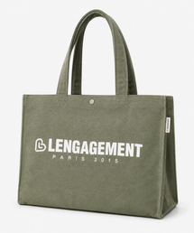LENGAGEMENT（ランガージュマン）の「ストーリー ロゴ ミリタリー キャンバス ショッパーバッグ [カーキ]（ショルダーバッグ）」