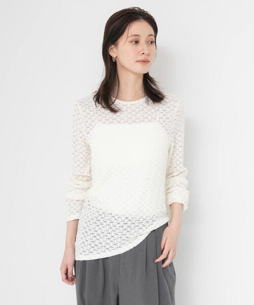 URBAN RESEARCH(アーバンリサーチ)の「ストレッチレースカットソー(Tシャツ/カットソー・レディース・ブラック/オフホワイト・FREE)」の1枚目の写真