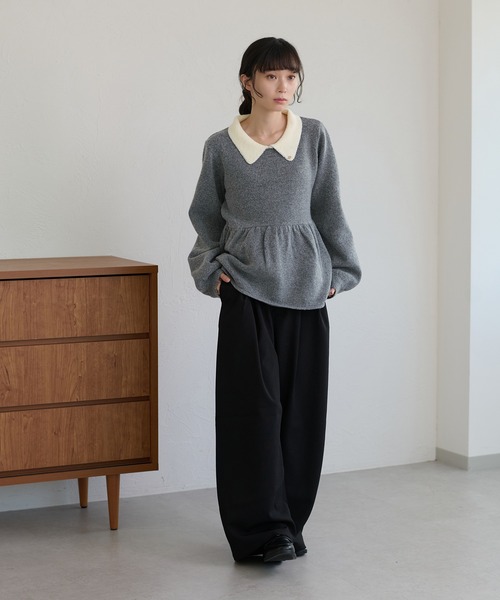 apres jour clair（アプレジュールクレア）の「【apres jour clair】襟配色ペプラムニット（ニット/セーター・レディース・クリーム/ブラウン系その他/グレー系その他/ネイビー・X-LARGE/フリー）」の6枚目の写真