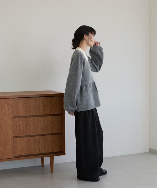 apres jour clair（アプレジュールクレア）の「【apres jour clair】襟配色ペプラムニット（ニット/セーター・レディース・クリーム/ブラウン系その他/グレー系その他/ネイビー・X-LARGE/フリー）」の7枚目の写真