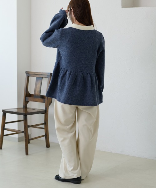 apres jour clair（アプレジュールクレア）の「【apres jour clair】襟配色ペプラムニット（ニット/セーター・レディース・クリーム/ブラウン系その他/グレー系その他/ネイビー・X-LARGE/フリー）」の17枚目の写真
