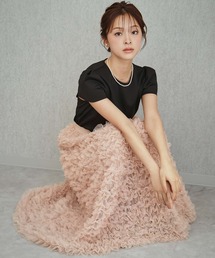 チュールフリル スカート パフスリーブ トップス セットアップ 結婚式 ワンピース パーティードレス オケージョンドレス お呼ばれ 二次会 成人式 同窓会 謝恩会