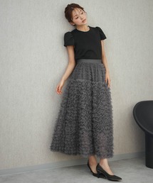 チュールフリル スカート パフスリーブ トップス セットアップ 結婚式 ワンピース パーティードレス オケージョンドレス お呼ばれ 二次会 成人式 同窓会 謝恩会