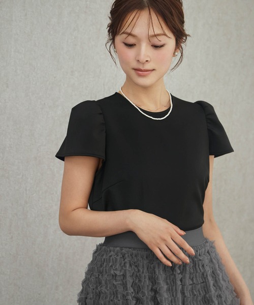 girl（ガール）の「チュールフリル スカート パフスリーブ トップス セットアップ 結婚式 ワンピース パーティードレス オケージョンドレス お呼ばれ 二次会 成人式 同窓会 謝恩会（ドレス・レディース・ブラック×グレー/ブラック/ブラック×ピンク・2L/L/M/S）」の12枚目の写真