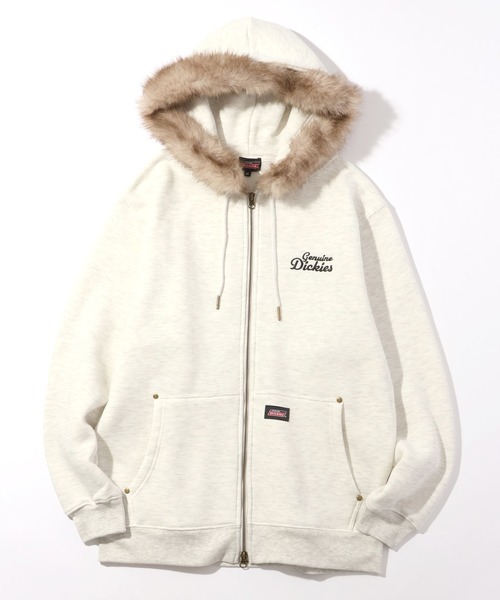 Dickies(ディッキーズ)の「【GENUINE DICKIES/ジェニュインディッキーズ】フードファー裏起毛ワンポイントロゴ刺繍フルZIPパーカー(パーカー・メンズ・ブラック/カモフラージュ/オートミール・M/L/XL)」の2枚目の写真
