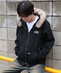 【GENUINE DICKIES/ジェニュインディッキーズ】フードファー裏起毛ワンポイントロゴ刺繍フルZIPパーカー