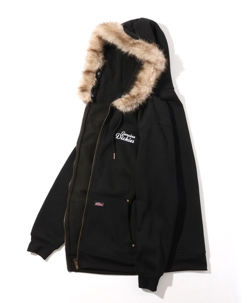 Dickies(ディッキーズ)の「【GENUINE DICKIES/ジェニュインディッキーズ】フードファー裏起毛ワンポイントロゴ刺繍フルZIPパーカー(パーカー・メンズ・ブラック/カモフラージュ/オートミール・M/L/XL)」の4枚目の写真
