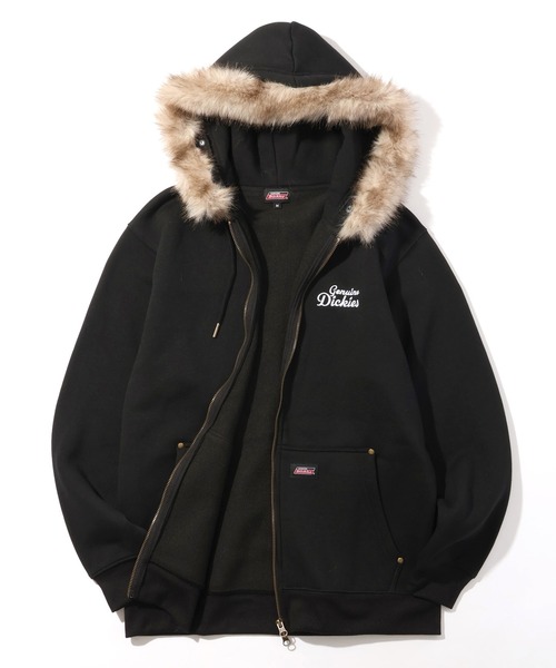 Dickies(ディッキーズ)の「【GENUINE DICKIES/ジェニュインディッキーズ】フードファー裏起毛ワンポイントロゴ刺繍フルZIPパーカー(パーカー・メンズ・ブラック/カモフラージュ/オートミール・M/L/XL)」の5枚目の写真