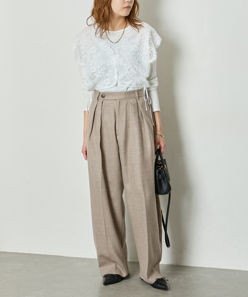 journal standard L'essage(ジャーナルスタンダードレサージュ)の「Wサキソニー2タックワイドパンツ(スラックス・レディース・ネイビー/ベージュ・38/36)」の3枚目の写真