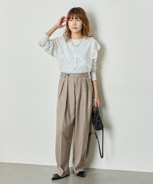 journal standard L'essage(ジャーナルスタンダードレサージュ)の「Wサキソニー2タックワイドパンツ(スラックス・レディース・ネイビー/ベージュ・38/36)」の7枚目の写真