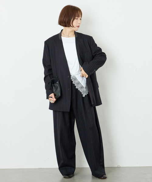 journal standard L'essage(ジャーナルスタンダードレサージュ)の「Wサキソニー2タックワイドパンツ(スラックス・レディース・ネイビー/ベージュ・38/36)」の13枚目の写真