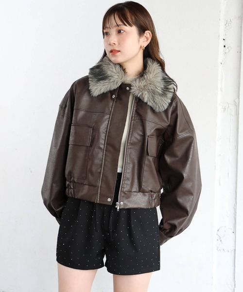 tiptop(ティップトップ)の「MIXファーティペット付き合皮ブルゾン(ブルゾン・レディース・ブラウン系その他/ブラック系その他/ブラウン/ブラック・LONG/SHORT)」の16枚目の写真