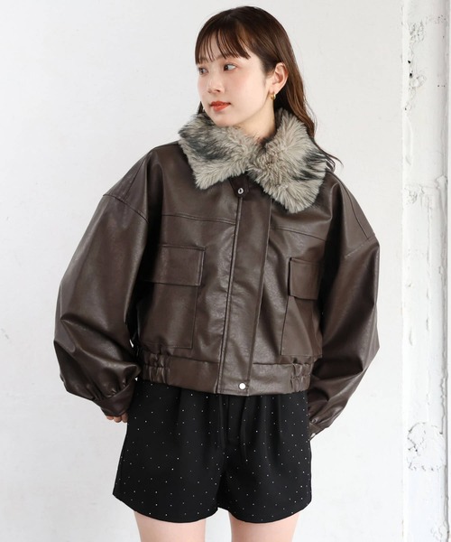 tiptop(ティップトップ)の「MIXファーティペット付き合皮ブルゾン(ブルゾン・レディース・ブラウン系その他/ブラック系その他/ブラウン/ブラック・LONG/SHORT)」の18枚目の写真