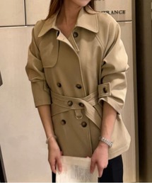 ウエストリボンダブルボタントレンチコート