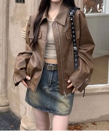 フェイクレザージップブルゾン