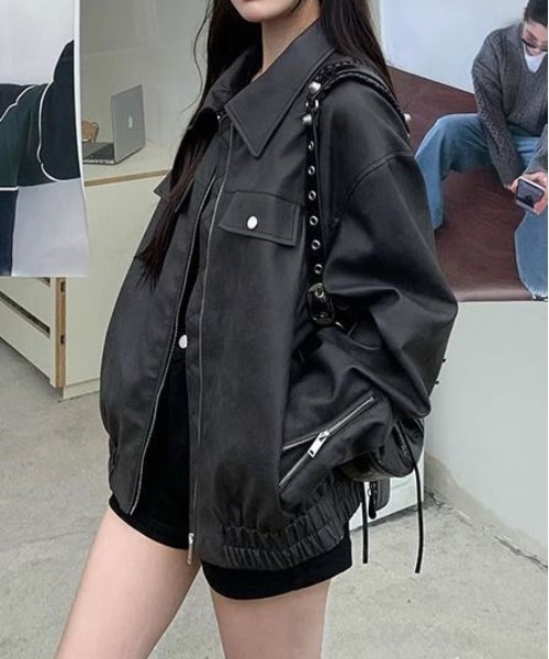 ＆soiree（アンドソワレ）の「フェイクレザージップブルゾン（ブルゾン・レディース・ブラウン/ブラック・X-LARGE/MEDIUM/SMALL/LARGE）」の5枚目の写真