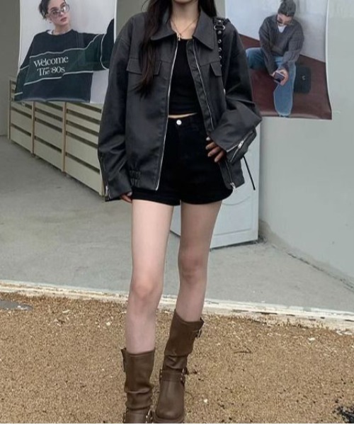 ＆soiree（アンドソワレ）の「フェイクレザージップブルゾン（ブルゾン・レディース・ブラウン/ブラック・X-LARGE/MEDIUM/SMALL/LARGE）」の6枚目の写真