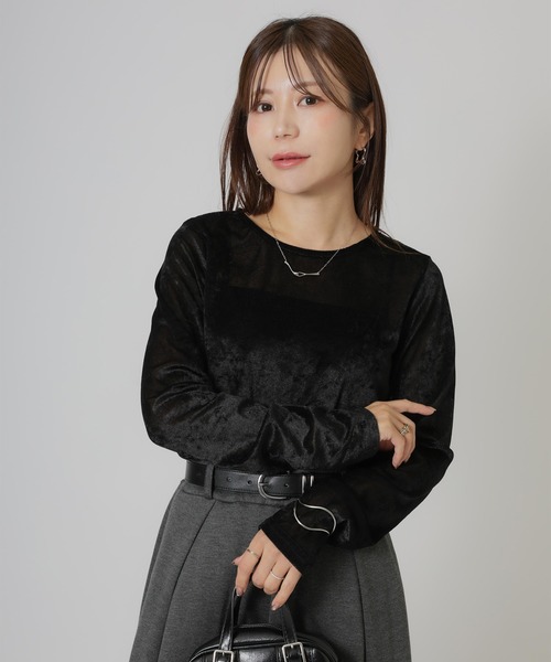 Riberry(リベリー)の「シアーベロア袖ギャザートップス(Tシャツ/カットソー・レディース・ブラック/グレー/ブラウン・MEDIUM)」の2枚目の写真