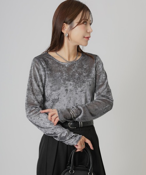 Riberry(リベリー)の「シアーベロア袖ギャザートップス(Tシャツ/カットソー・レディース・ブラック/グレー/ブラウン・MEDIUM)」の8枚目の写真