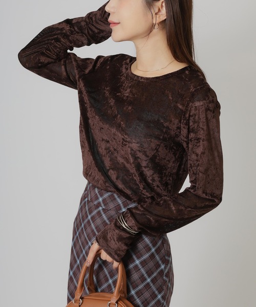 Riberry(リベリー)の「シアーベロア袖ギャザートップス(Tシャツ/カットソー・レディース・ブラック/グレー/ブラウン・MEDIUM)」の13枚目の写真
