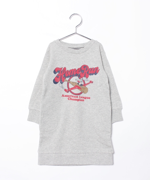 RODEO CROWNS WIDE BOWL(ロデオクラウンズワイドボウル)の「HOME RUN スウェット ワンピース(ワンピース・キッズ・ピンク/グレー×ホワイト・X-SMALL/MEDIUM/SMALL/LARGE)」の1枚目の写真