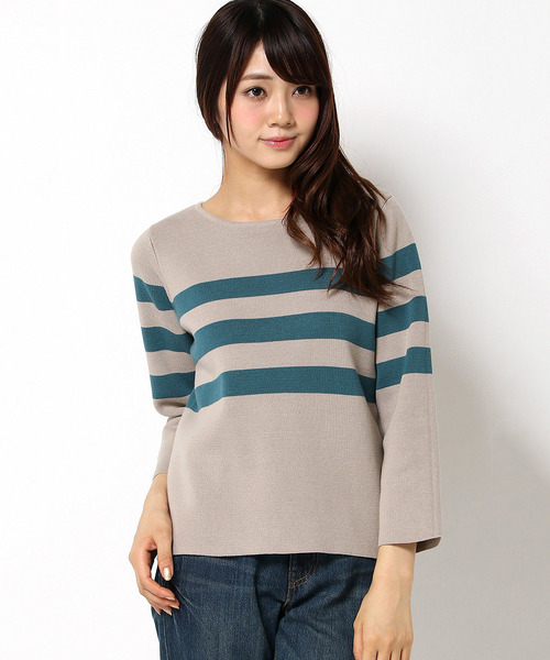 LBC(エルビーシー)の「12Gコットンミラノリブプルオーバー(ニット/セーター・レディース・ネイビー/ベージュ・MEDIUM)」の2枚目の写真