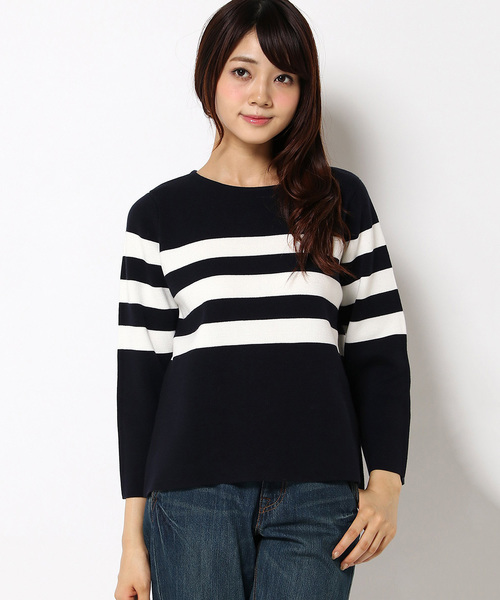 LBC(エルビーシー)の「12Gコットンミラノリブプルオーバー(ニット/セーター・レディース・ネイビー/ベージュ・MEDIUM)」の1枚目の写真