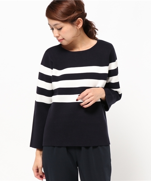 LBC(エルビーシー)の「12Gコットンミラノリブプルオーバー(ニット/セーター・レディース・ネイビー/ベージュ・MEDIUM)」の11枚目の写真