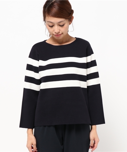 LBC(エルビーシー)の「12Gコットンミラノリブプルオーバー(ニット/セーター・レディース・ネイビー/ベージュ・MEDIUM)」の3枚目の写真