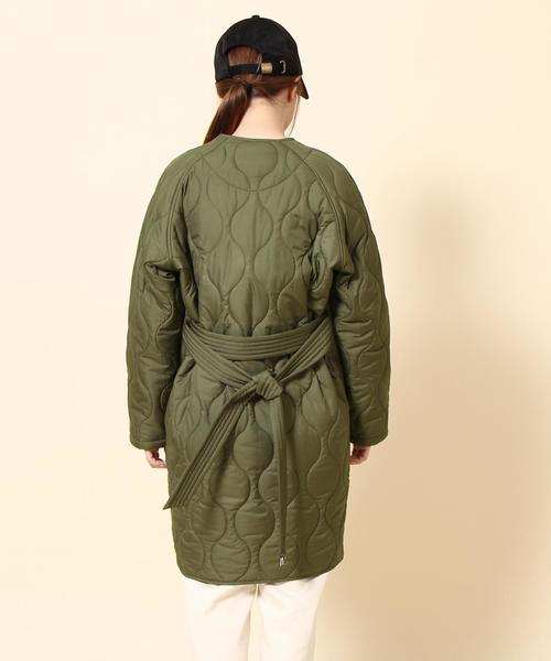 coen（コーエン）の「【手洗いできる】TUFLEX(タフレックス)×Thermore(サーモア)キルティングコート（ミリタリージャケット・レディース・オリーブ/ネイビー・LARGE/MEDIUM）」の13枚目の写真