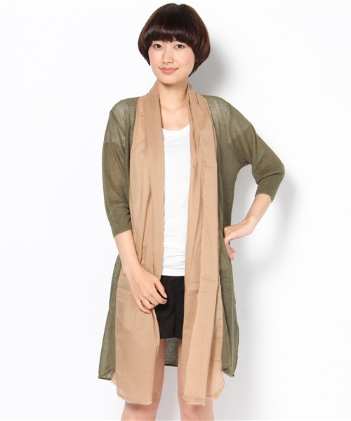 WHO'S WHO gallery（フーズフーギャラリー）の「切替ショールカーデ（カーディガン/ボレロ・レディース・ベージュ/カーキ/ネイビー・FREE）」の2枚目の写真