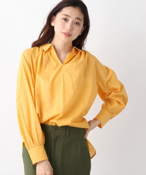 LEPSIM(レプシィム)の「コットンカットドビーシャツLS 778105(シャツ/ブラウス・レディース・ブラック/オフホワイト/イエロー/ストライプ・FREE)」の1枚目の写真