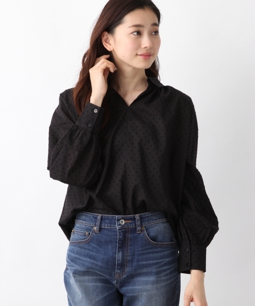 LEPSIM(レプシィム)の「コットンカットドビーシャツLS 778105(シャツ/ブラウス・レディース・ブラック/オフホワイト/イエロー/ストライプ・FREE)」の3枚目の写真