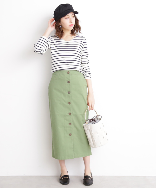 N.（N. Natural Beauty Basic）（エヌエヌナチュラルビューティーベーシック）の「フロントボタンチノタイトマキシスカート（スカート・レディース・ベージュ/カーキ/ネイビー・MEDIUM/SMALL）」の8枚目の写真