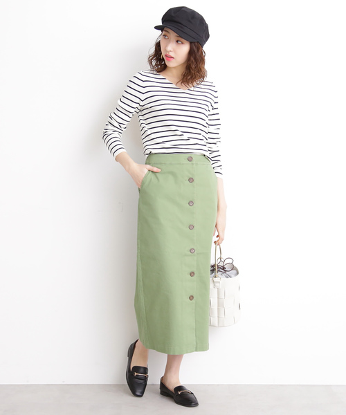 N.（N. Natural Beauty Basic）（エヌエヌナチュラルビューティーベーシック）の「フロントボタンチノタイトマキシスカート（スカート・レディース・ベージュ/カーキ/ネイビー・MEDIUM/SMALL）」の7枚目の写真