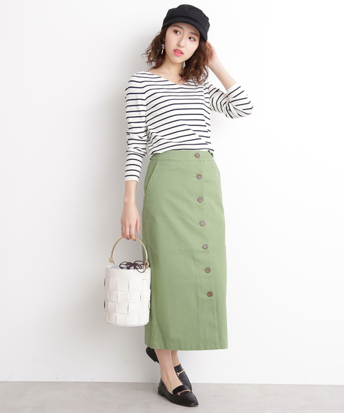 N.（N. Natural Beauty Basic）（エヌエヌナチュラルビューティーベーシック）の「フロントボタンチノタイトマキシスカート（スカート・レディース・ベージュ/カーキ/ネイビー・MEDIUM/SMALL）」の6枚目の写真